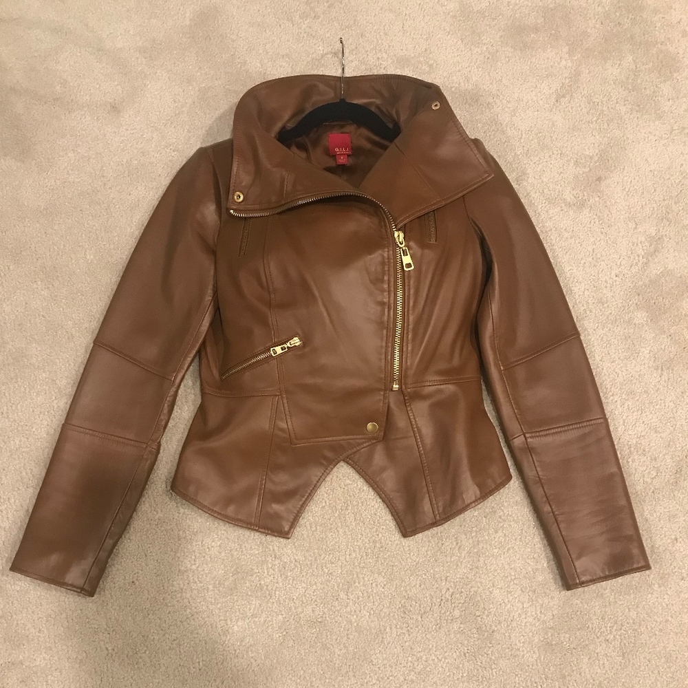 GILI Leather Moto Jacket w/ Zipper Detail Sz 2